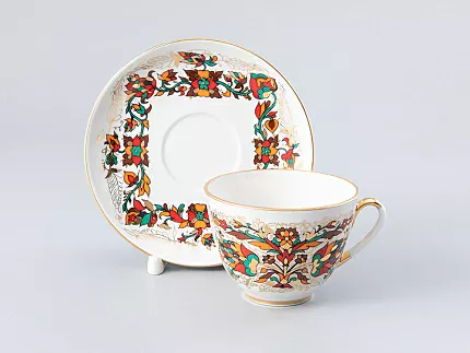 Чашка с блюдцем чайная 250 мл форма Весенняя рисунок Красный петух арт. 81.15418.00.1