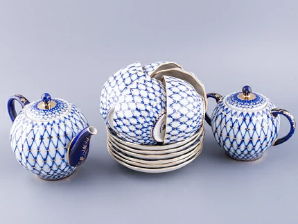 Сервиз чайный Тюльпан Кобальтовая сетка, 6 персон 14 предметов, арт. 81.20942.00.1