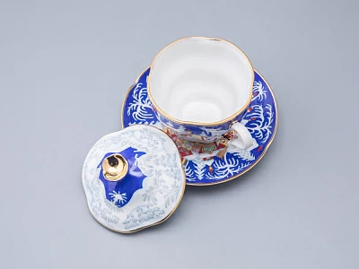 Чашка с блюдцем и с крышкой чайная форма Подарочная-2 рисунок Зимняя сказка 250 мл арт. 81.14563.00.1