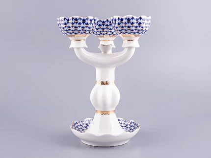 Подсвечник Трехрожковый Тюльпан Кобальтовая сетка арт. 80.07627.00.1 Подсвечник Трехрожковый Тюльпан Кобальтовая сетка арт. 80.07627.00.1