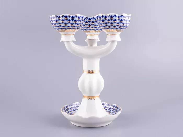 Подсвечник Трехрожковый Тюльпан Кобальтовая сетка арт. 80.07627.00.1, 