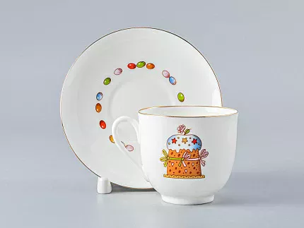 Чашка с блюдцем кофейная 180 мл форма Ландыш рисунок Пасха и Кулич арт. 81.23095.00.1