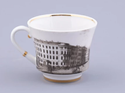 Чашка с блюдцем чайная форма Банкетная рисунок Великолепный Невский У Адмиралтейства, арт. 81.32684.00.1,  Чашка с блюдцем чайная форма Банкетная рисунок Великолепный Невский У Адмиралтейства, арт. 81.32684.00.1,