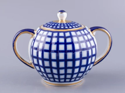 Сервиз чайный форма Тюльпан рисунок Кобальтовая клетка, 6 персон 20 предметов, арт. 81.15116.01.1, 