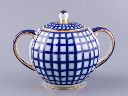 Сервиз чайный форма Тюльпан рисунок Кобальтовая клетка, 6 персон 20 предметов, арт. 81.15116.01.1