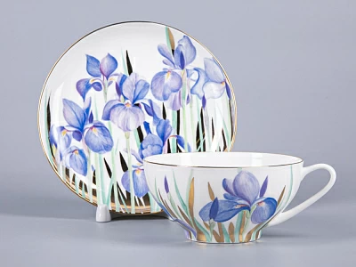 Чашка с блюдцем чайная 300мл, форма Купольная, рисунок Ирисы 2, арт 81.29657.00.1 Чашка с блюдцем чайная 300мл, форма Купольная, рисунок Ирисы 2, арт 81.29657.00.1
