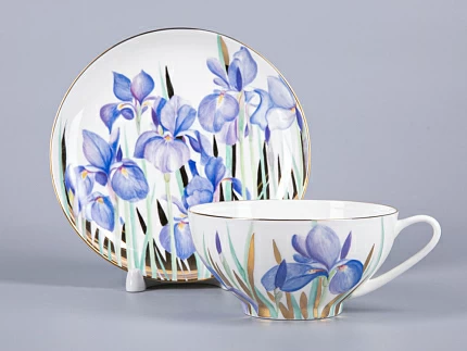 Чашка с блюдцем чайная 300мл, форма Купольная, рисунок Ирисы 2, арт 81.29657.00.1 Чашка с блюдцем чайная 300мл, форма Купольная, рисунок Ирисы 2, арт 81.29657.00.1