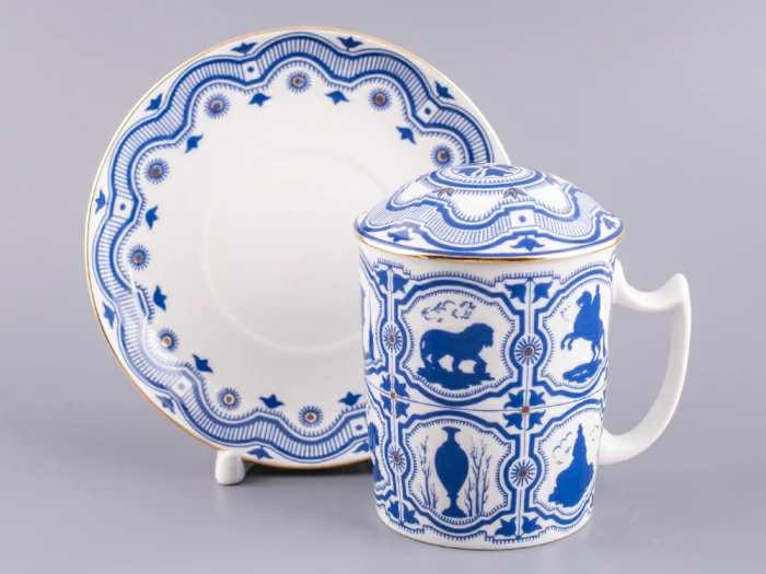 Бокал с блюдцем и с крышкой 380 мл форма Снежное утро рисунок Сувенир арт. 81.14830.00.1, 