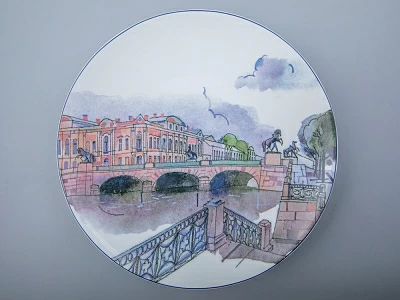 Декоративная тарелка 195 мм форма Эллипс рисунок Санкт-Петербург.Аничков мост арт. 80.88386.00.1