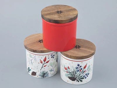 Набор банок  с деревянной крышкой ( 3 предм. малого размера) форма Стандартная рисунок Календа арт. 42.00041.00.1