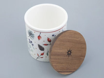 Банка с деревянной крышкой (средняя 120мм) форма Стандартная рисунок Календа арт. 42.00039.00.1, 