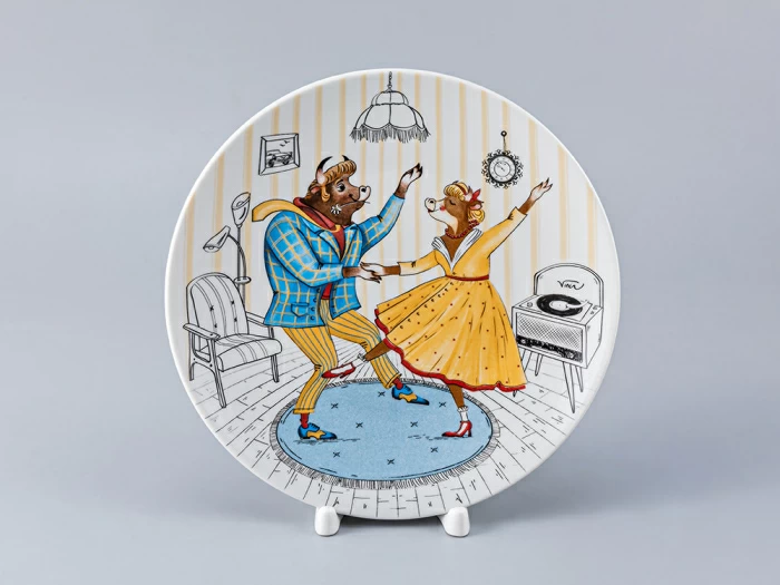 Тарелка декоративная 195 форма Эллипс рисунок Быки-стиляги"Буги-Вуги", арт. 80.35706.00.1, 
