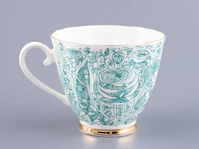 Чашка с блюдцем чайная 200 мл форма Гвоздика рисунок Лето Зеленое арт. 81.20071.00.1