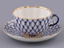 Чашка с блюдцем чайная форма Тюльпан рисунок Кобальтовая сетка, арт 81.10105.90.1, 
