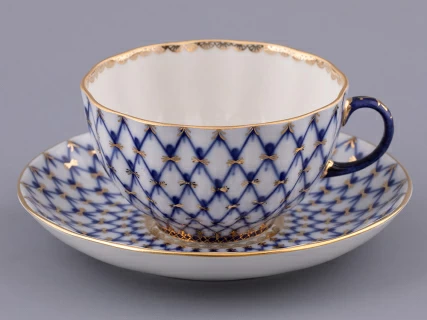 Чашка с блюдцем чайная форма Тюльпан рисунок Кобальтовая сетка, арт 81.10105.90.1, 
