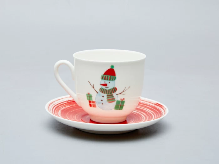 Чашка с блюдцем форма Ландыш рисунок Снеговик, арт. 81.28061.00.1, 