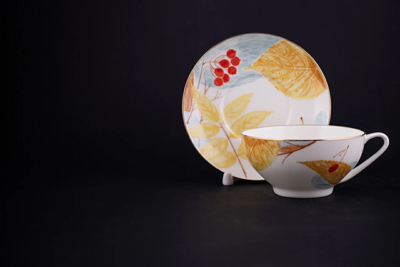 Чашка с блюдцем Золотое утро, на форме Купольная арт 61.21041.00.1,  Чашка с блюдцем Золотое утро, на форме Купольная арт 61.21041.00.1,