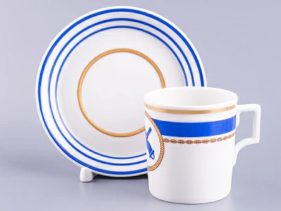 Чашка с блюдцем чайная 220 мл форма Гербовая рисунок Кают-компания № 6 арт. 81.24035.00.1 Чашка с блюдцем чайная 220 мл форма Гербовая рисунок Кают-компания № 6 арт. 81.24035.00.1