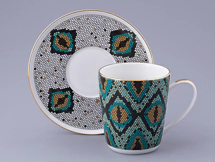 Чашка с блюдцем чайная. форма Колокол. рисунок Боа зеленый, арт. 81.32687.00.1 Чашка с блюдцем чайная. форма Колокол. рисунок Боа зеленый, арт. 81.32687.00.1