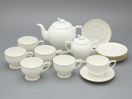 Сервиз чайный форма Жемчужина рисунок Золотая лента, 6 персон 14 предметов, арт. 81.26223.00.1, 