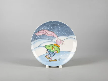 Декоративная тарелка 195 мм форма Эллипс рисунок Зима. Заяц арт. 81.31055.00.1, 