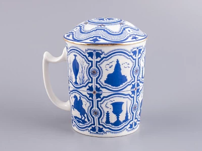 Бокал с блюдцем и с крышкой 380 мл форма Снежное утро рисунок Сувенир арт. 81.14830.00.1