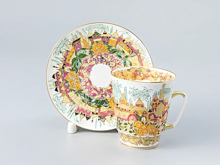 Чашка с блюдцем кофейная 165 мл форма Майская рисунок Весна золотая арт. 81.10383.00.1 Чашка с блюдцем кофейная 165 мл форма Майская рисунок Весна золотая арт. 81.10383.00.1