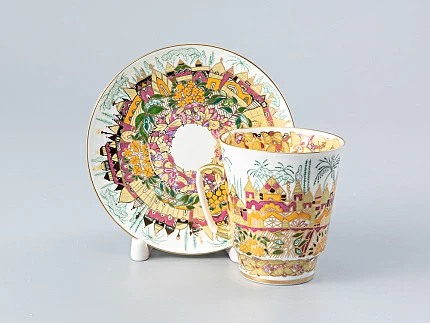 Чашка с блюдцем кофейная 165 мл форма Майская рисунок Весна золотая арт. 81.10383.00.1 Чашка с блюдцем кофейная 165 мл форма Майская рисунок Весна золотая арт. 81.10383.00.1