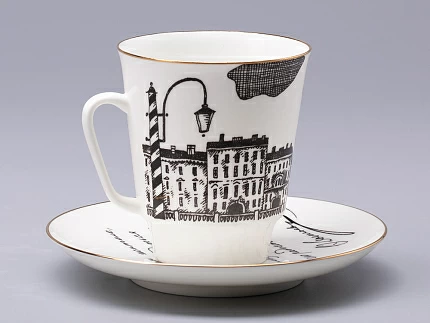 Чашка с блюдцем 165 мл форма Майская рисунок Русские писатели Достоевский, арт. 81.31158.00.1 Чашка с блюдцем 165 мл форма Майская рисунок Русские писатели Достоевский, арт. 81.31158.00.1